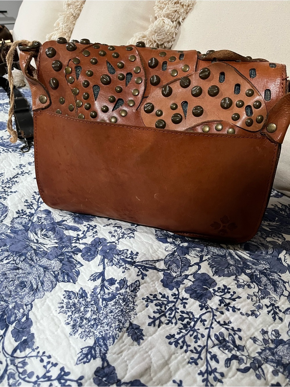 Patricia Nash Brown Leather Studded Crossbody Bag - Picture 2 of 4